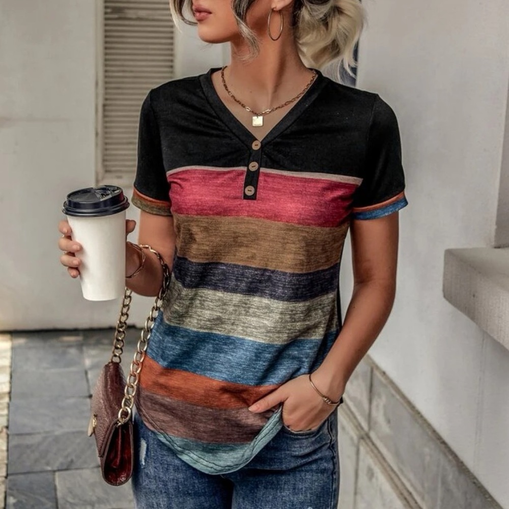 Boho Color Block Stripe Comfy Top Minimalist